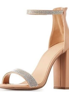 Charlotte Russe Blush Nude Block Heels with Rhinestone Straps